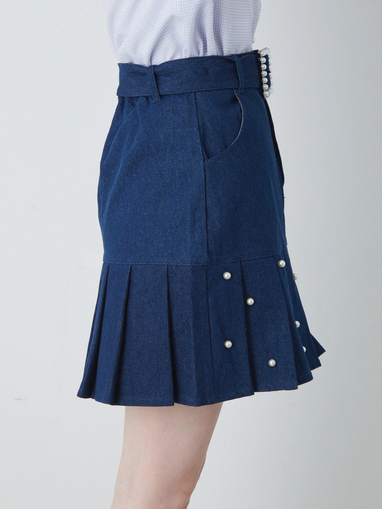 パールプリーツデニムスカート - Ank Rouge(アンクルージュ)のデニム