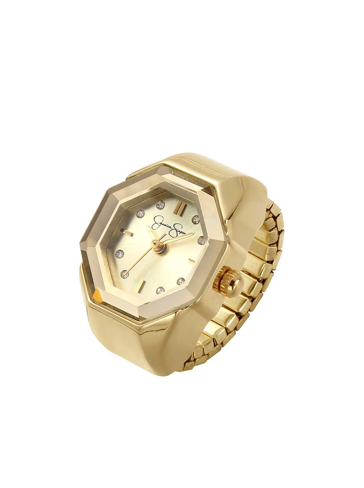 Faceted Bezel Crystal Ring Watch in Gold – Jessica Simpson