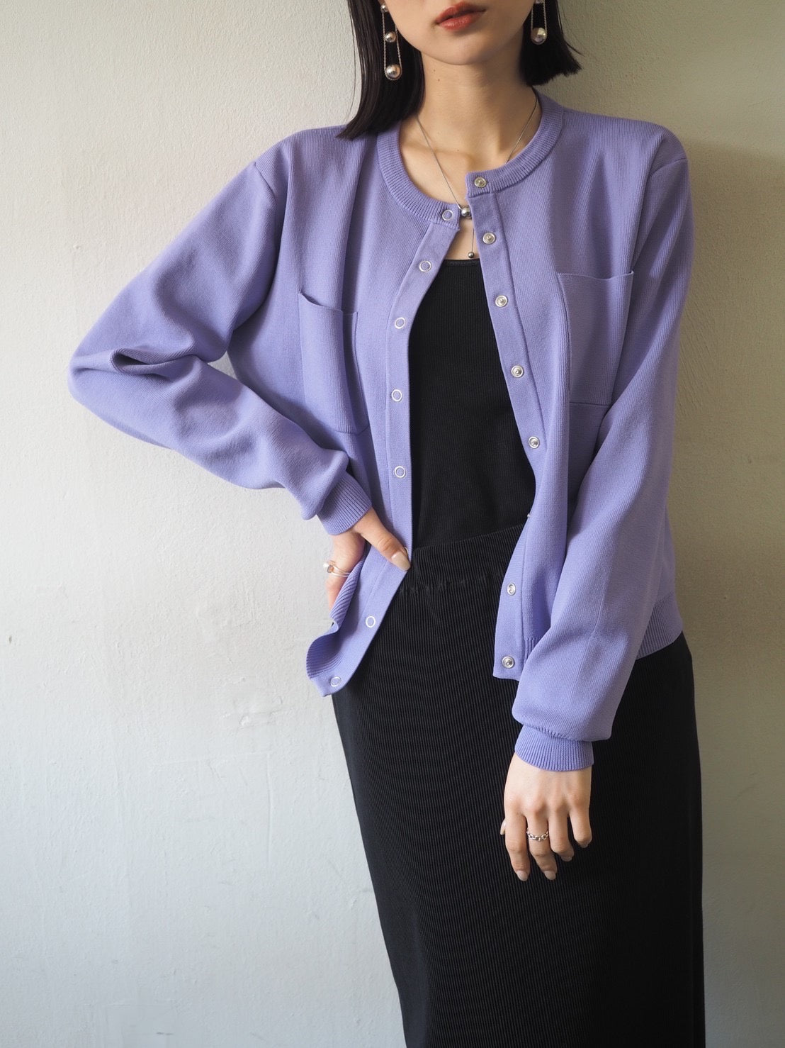 ミラノリブポケットカーディガン/パープル – Lumier