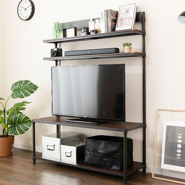 壁面収納ラック 幅110cm 4段 ルミナスノワール スチールラック 幅111