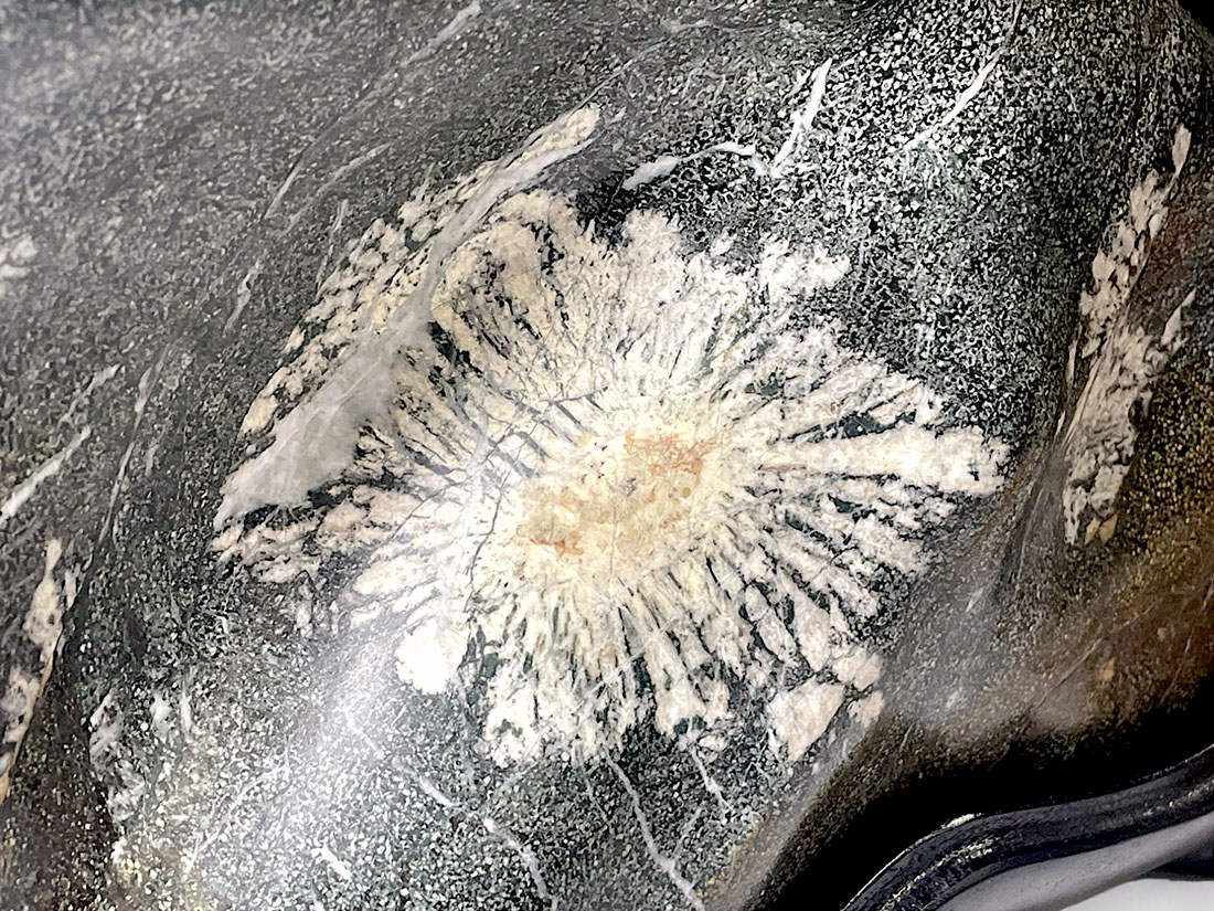 岐阜県根尾谷産 大型 天然 菊花石 (木製台座付き)