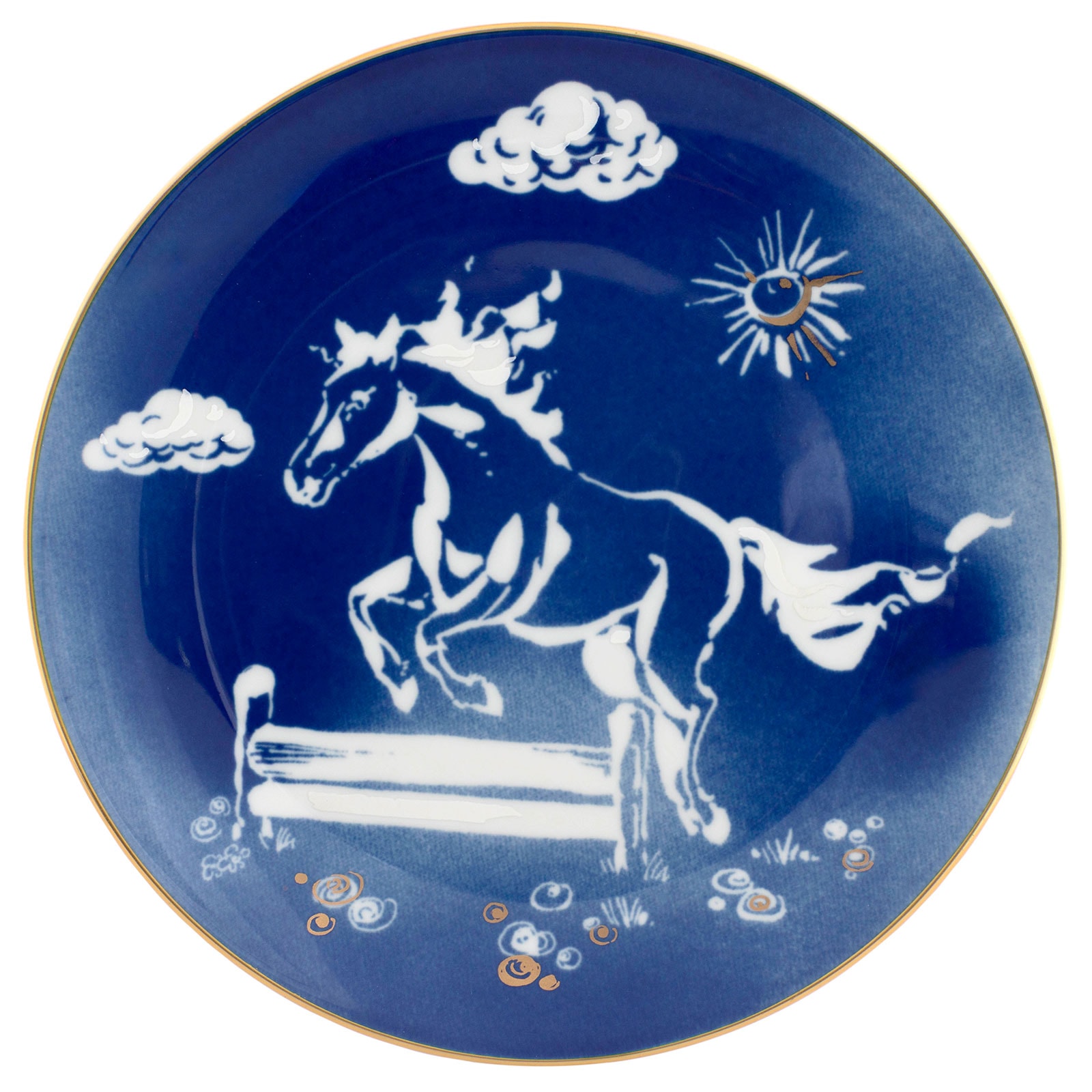 マイセン 2026年干支プレート 「草原の柵を飛び越える勇壮なウマ