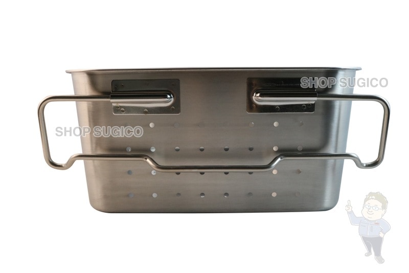 18-8 給食バット 運搬型 積み重ねハンドル 穴明 深さ185mm SH-6038-7P