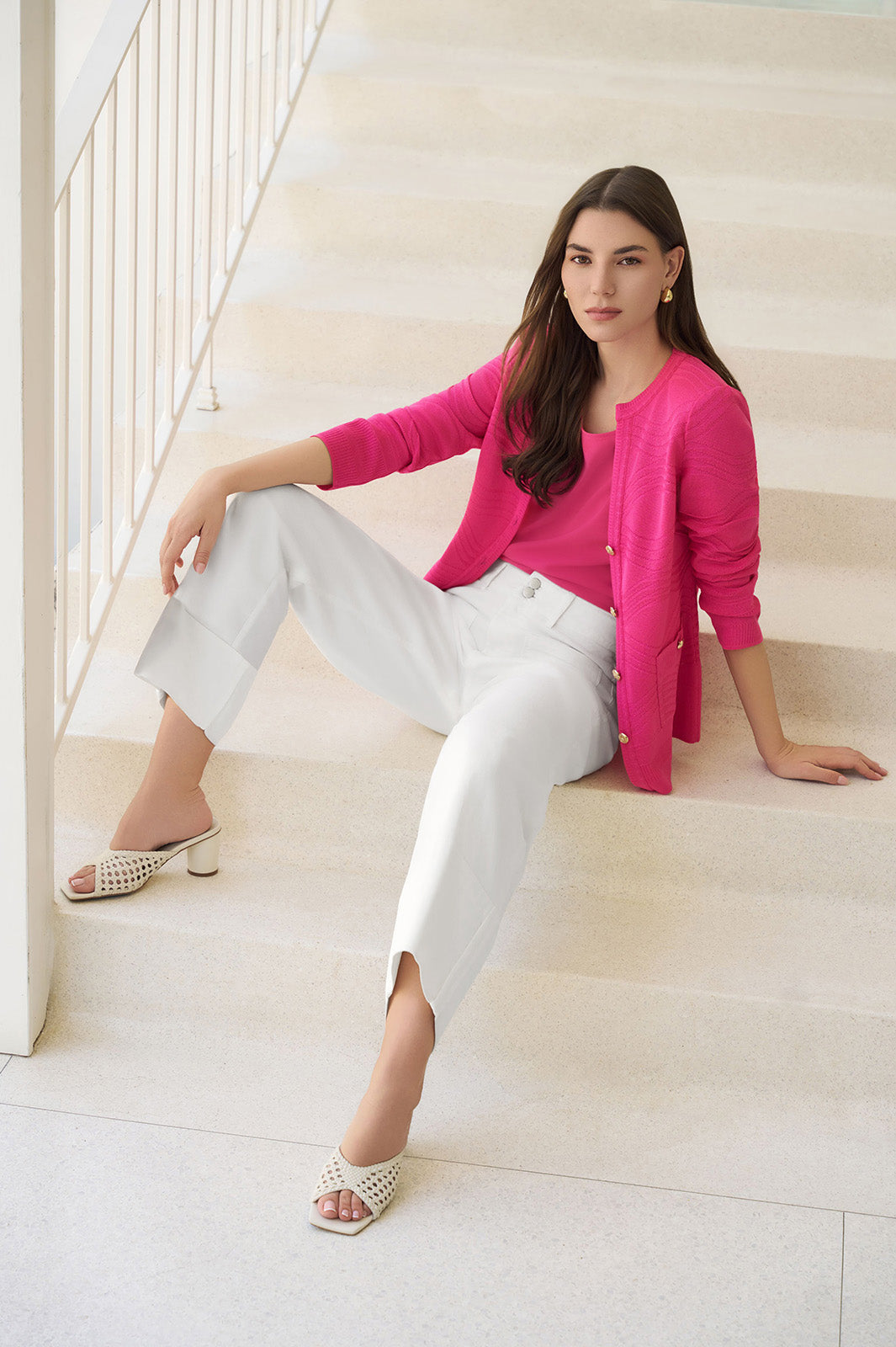 Heritage Tonal Textured Wave Knit Jacket | Ming Wang