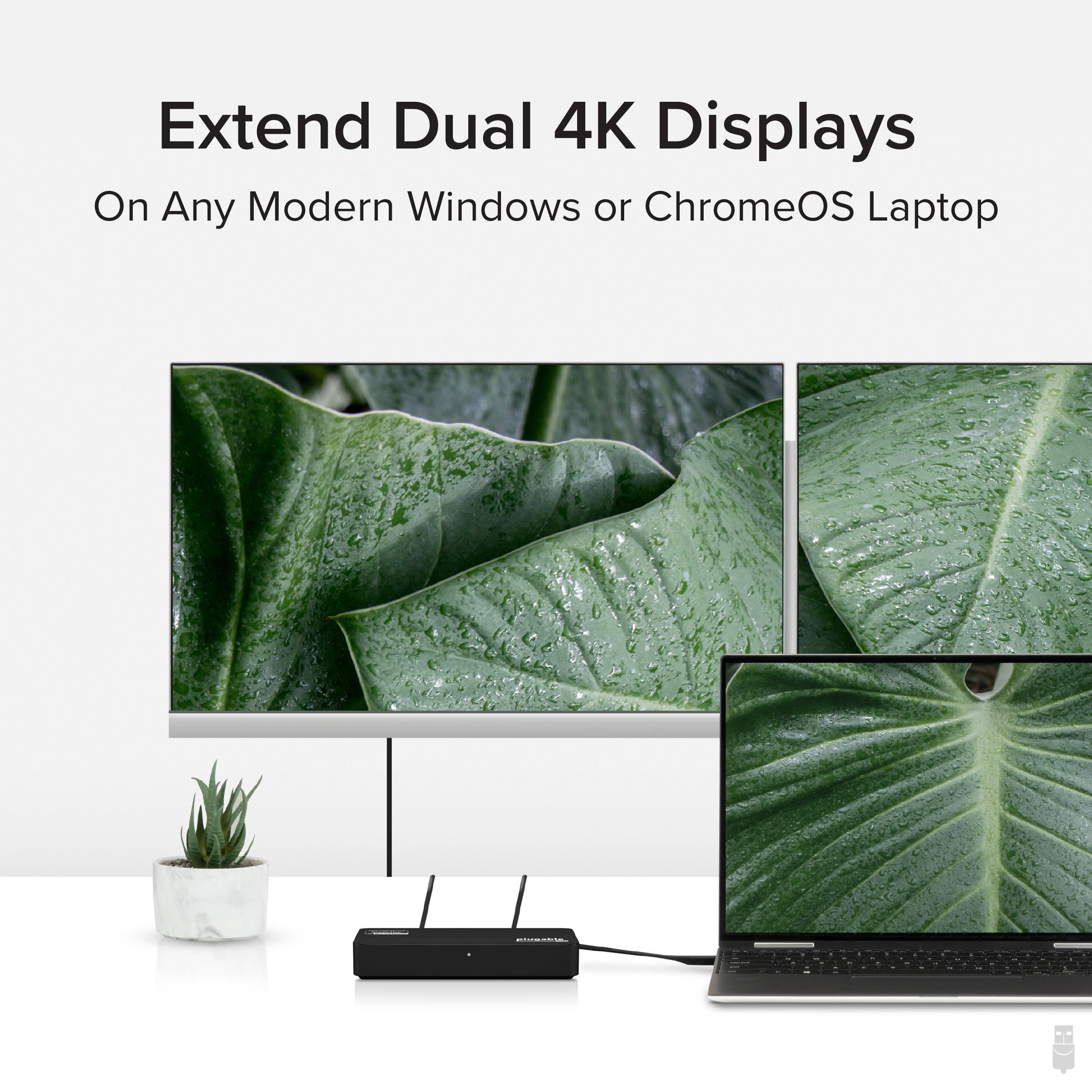 Plugable USB 3.0 and USB-C 4K DisplayPort and HDMI Dual Monitor