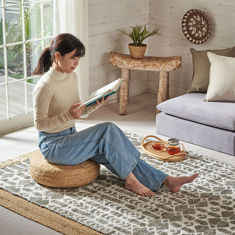 フロアクッション 座布団 ジュート 麻 丸型 円形 ラウンド 約 W 46 × D