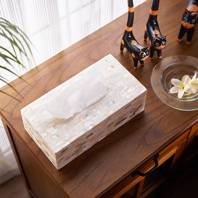 ティッシュケース ティッシュボックス シェル パールシェル ウッド 貝