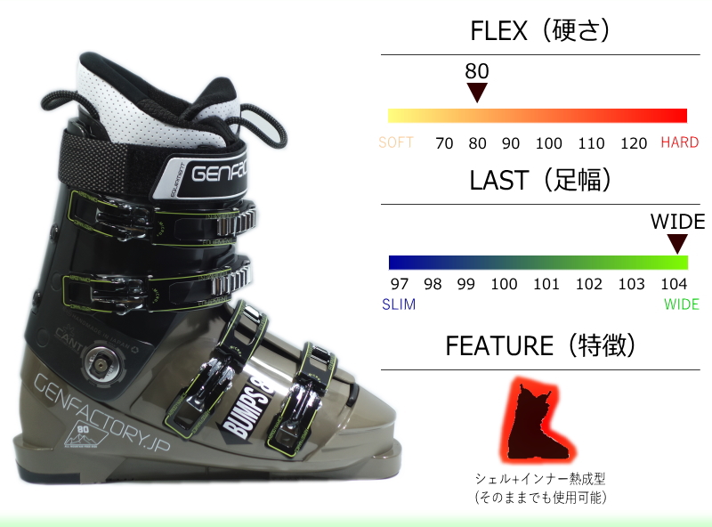 22-23 GEN BUMPS 8 カラー:BRN [26.0cm足幅WIDE幅] ゲン メンズ スキー