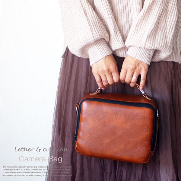 送料無料】カメラ + 1レンズ 可愛いレトロ調の カメラバッグ 一眼レフ