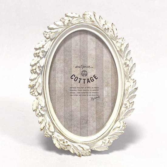 アンティーク フォトフレーム オーバル リーフ ホワイト 壁掛け フォト