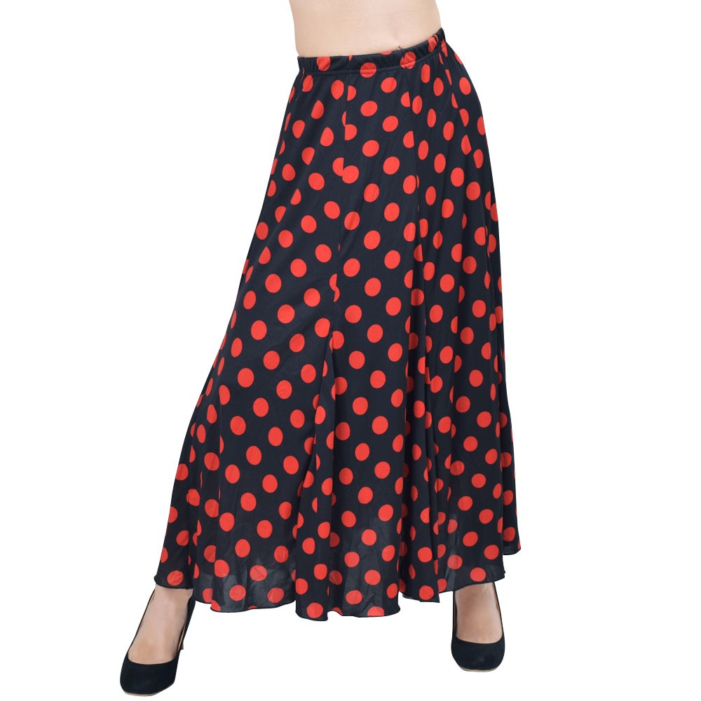 ダンス 衣装 スカート フラメンコ衣装 水玉柄全円ストレッチスカート