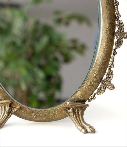 卓上ミラー 真鍮 アンティーク ゴールド 楕円 オーバル おしゃれ 化粧