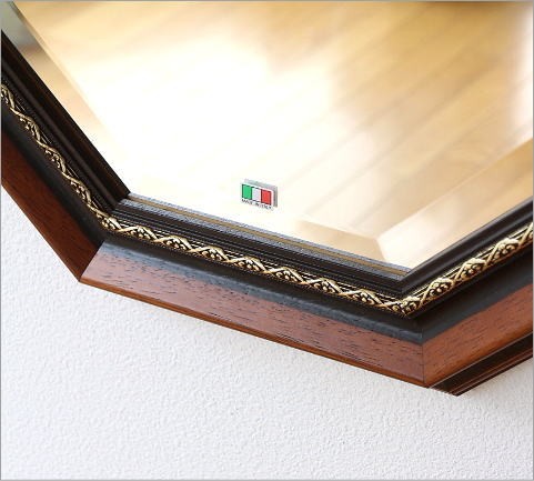 八角鏡 壁掛けミラー ウォールミラー アンティーク クラシック 木製