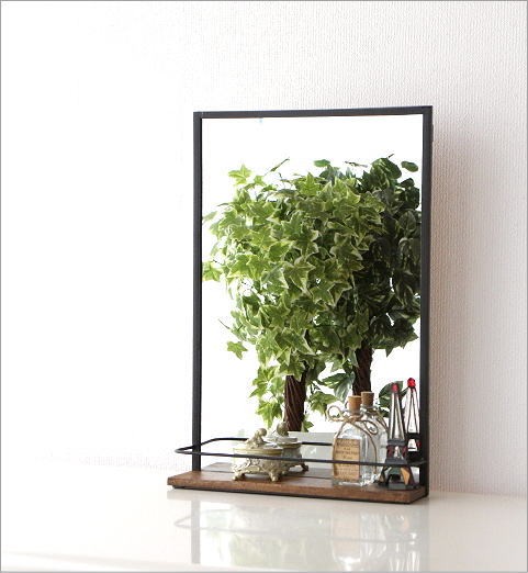 ウォールミラー 棚付き おしゃれ ラック 壁掛け ミラー 鏡 アイアン