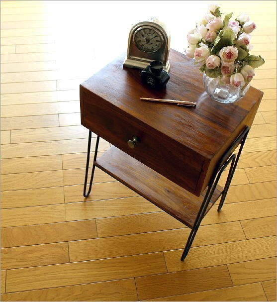 サイドテーブル 木製 アイアン おしゃれ ベッド ソファ 棚付き 収納