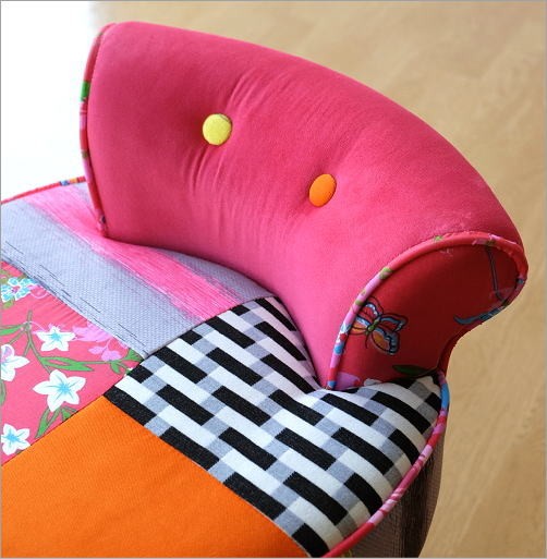 椅子 チェア カラフル パッチワーク 布張り 木製 かわいい おしゃれ