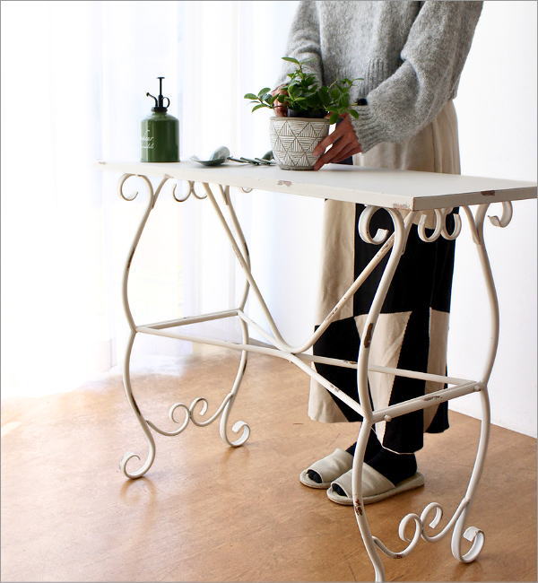 ガーデンテーブル 作業台 アンティーク アイアン 白 ホワイト 花台