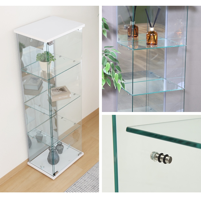 爆買 値下げ コレクションケース 4段 ガラス 扉付き 背面ミラー付き 幅