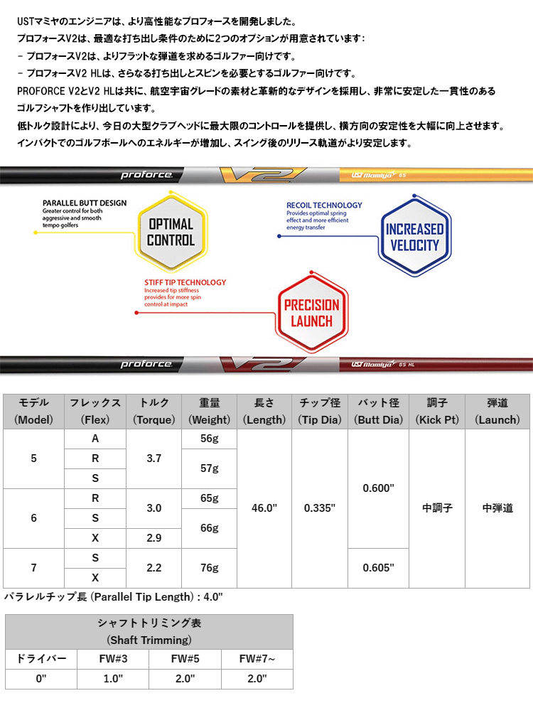 シャフト ドライバー用 USTマミヤ プロフォース V2 5/6/7 (2024年