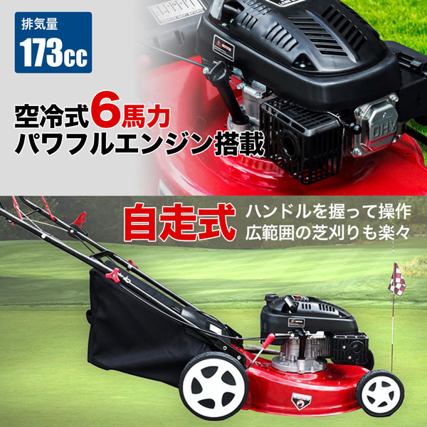 エンジン芝刈機 自走式 6馬力 排気量173cc 大容量60L 手押しタイプ 刈