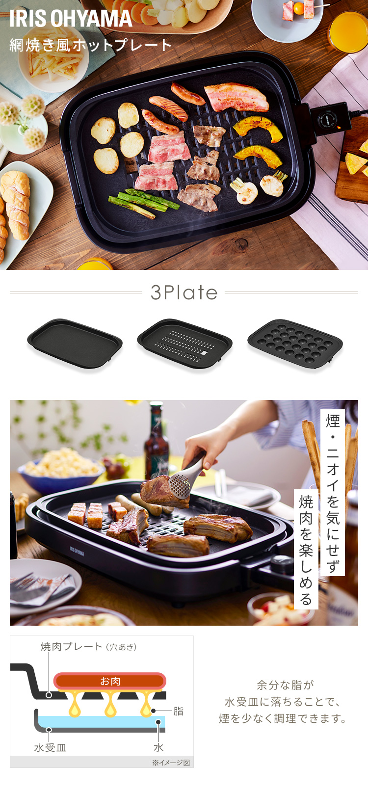IRIS OHYAMA（アイリスオーヤマ） ホットプレート 大型 焼肉 減煙 煙が