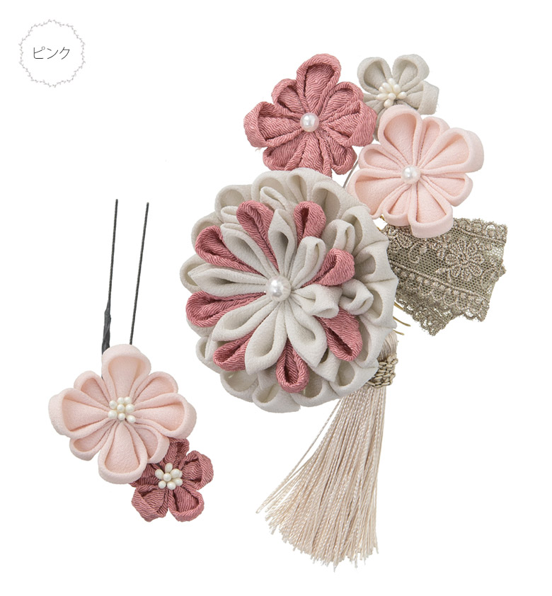 七五三 髪飾り 3歳 5歳 7歳 三歳 五歳 七歳 つまみ細工 レース