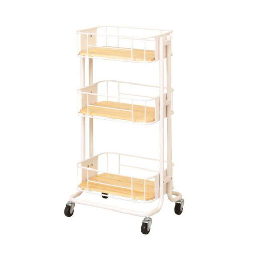 美容室ワゴン キャスター付き3段ラック アイアン ウッド サロンワゴン