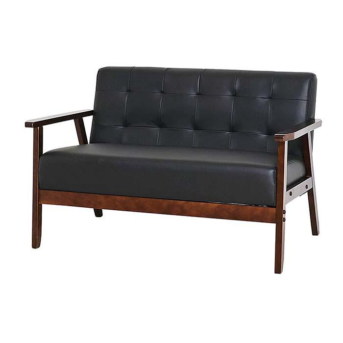 二人掛けソファー 小さめ 幅113cm 2P 合皮ソファー黒 布地 青 グレー