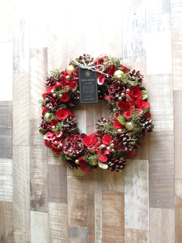 リース ベーシックレッド ナチュラルリース Lサイズ ラメ 直径約33cm