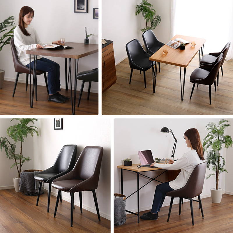 ダイニングチェア 1脚 単品 ヴィンテージ調 ブラックスチール PVC