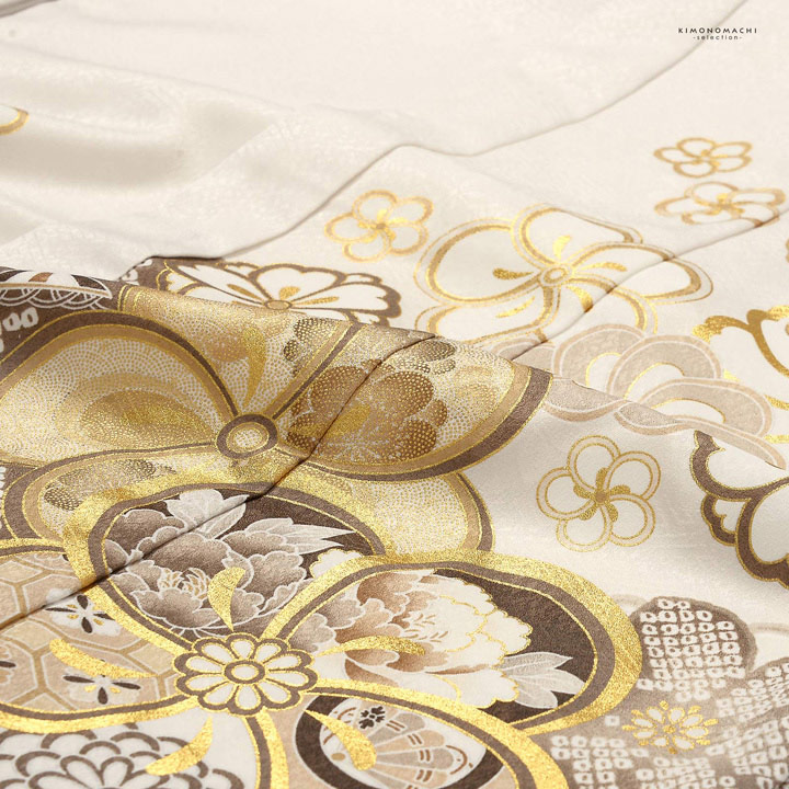 七五三 7歳 四つ身着物フルセット「白練色 道長取りにねじ花」女の子 7