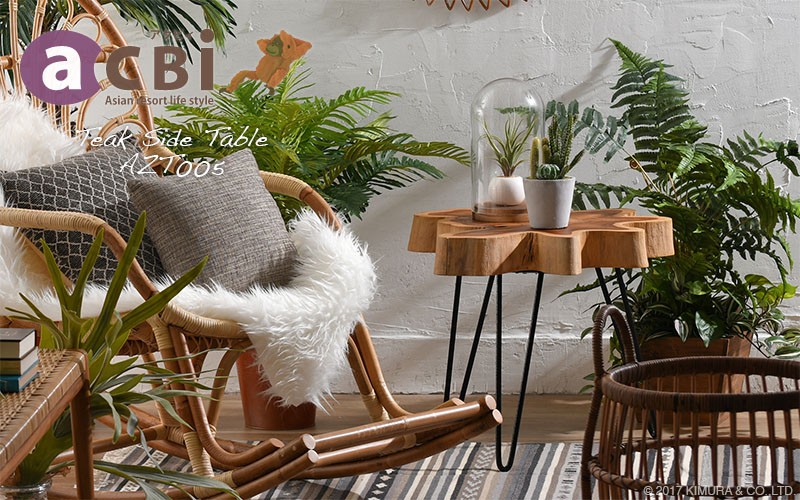 アジアン家具 サイドテーブル 机 花瓶台 おしゃれ 玄関 チーク無垢木製