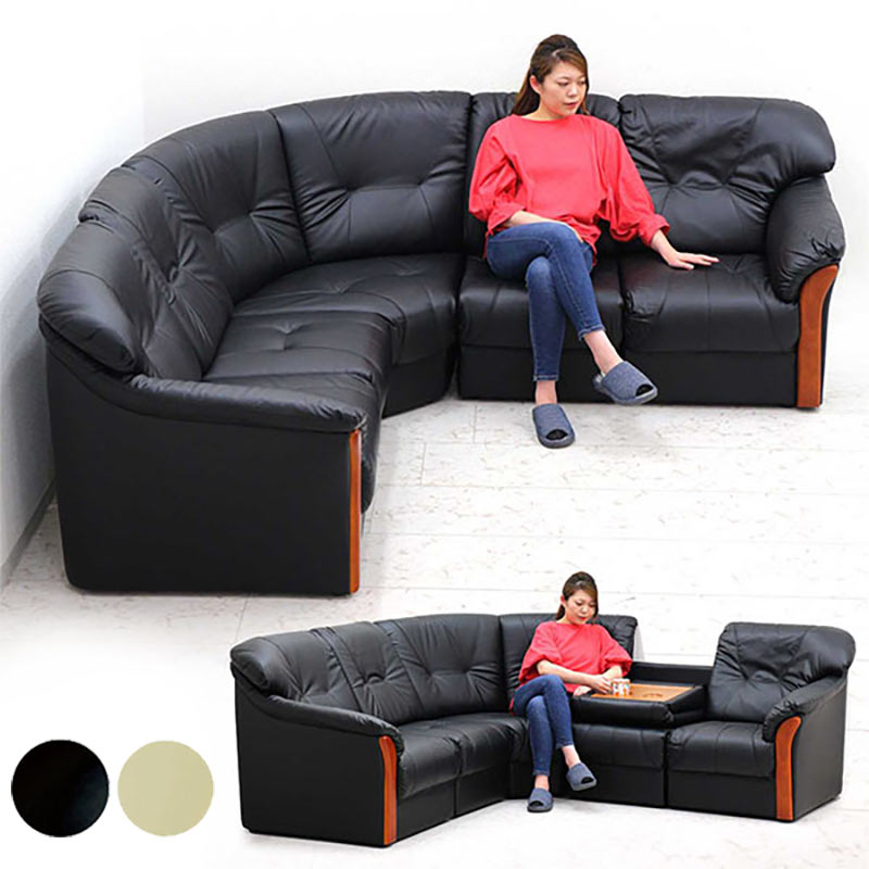 コーナーソファ L字 5人掛け テーブル付き 合皮レザー : 家具通販