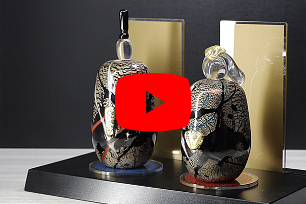 雛人形 おしゃれ コンパクト 平飾り 置物 ガラス製 手作り 吹きガラス