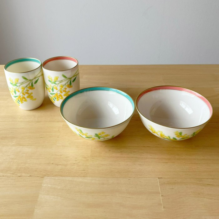 香蘭社 ミモザ 睦揃 有田焼 茶碗 セット 日本製 ペア 湯呑 湯呑み