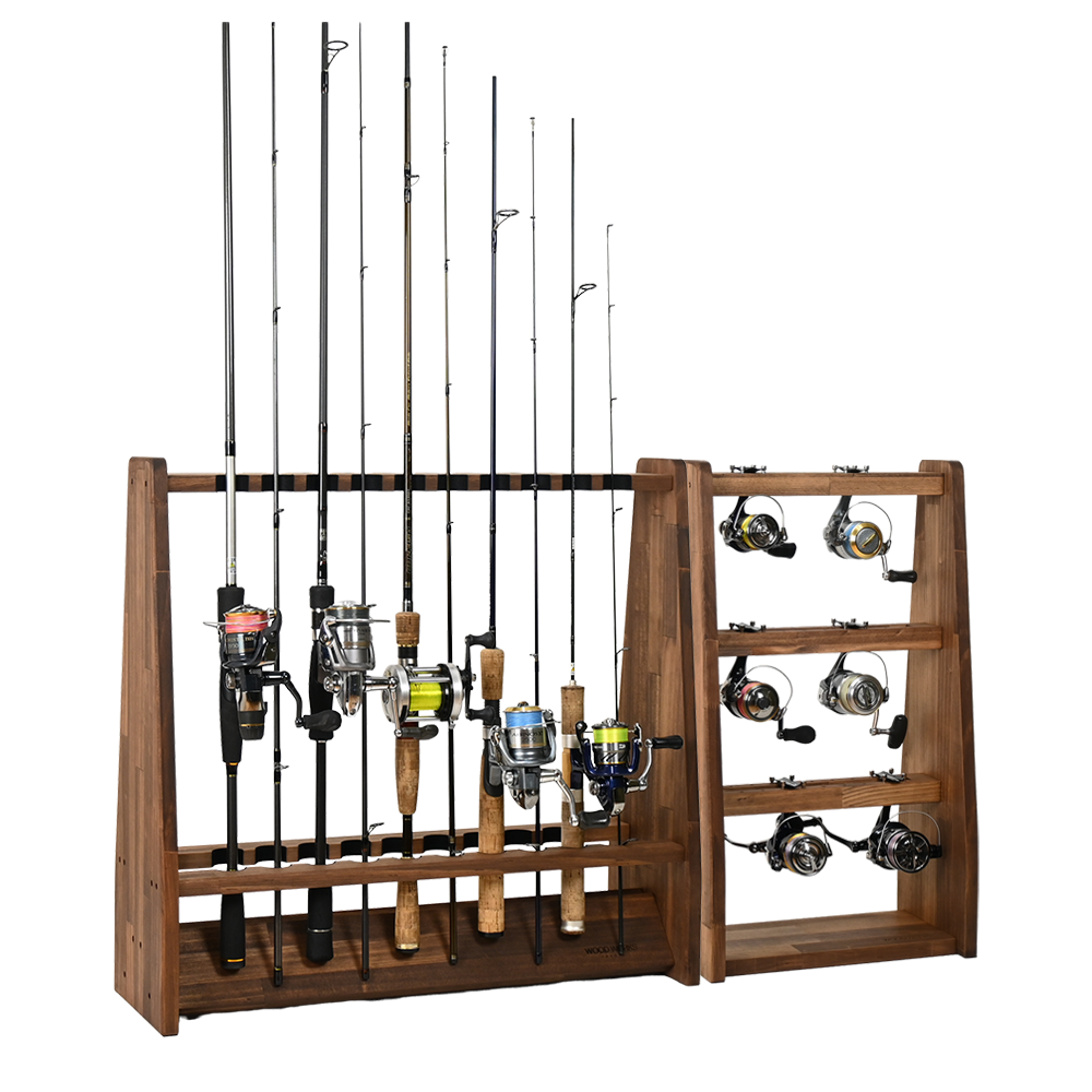 WOODWORKS ロッドスタンド 両面19本掛 (フェルト：ブラック)+ リール