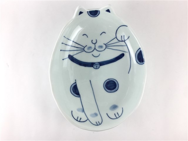 有田焼 北川美宣窯 16.5cm猫三ッ足皿 招き猫 陶磁器 かわいい 猫柄 皿