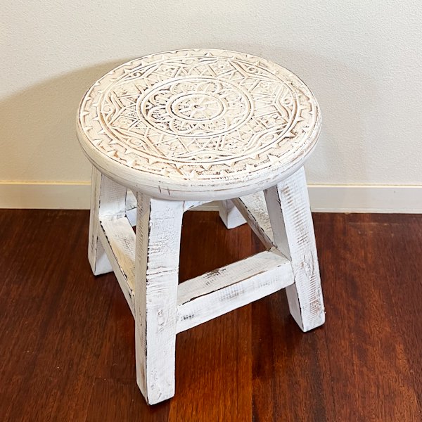 スツール 木製 花台 踏み台 足置き 椅子 チェア ♪ボタニカル彫刻