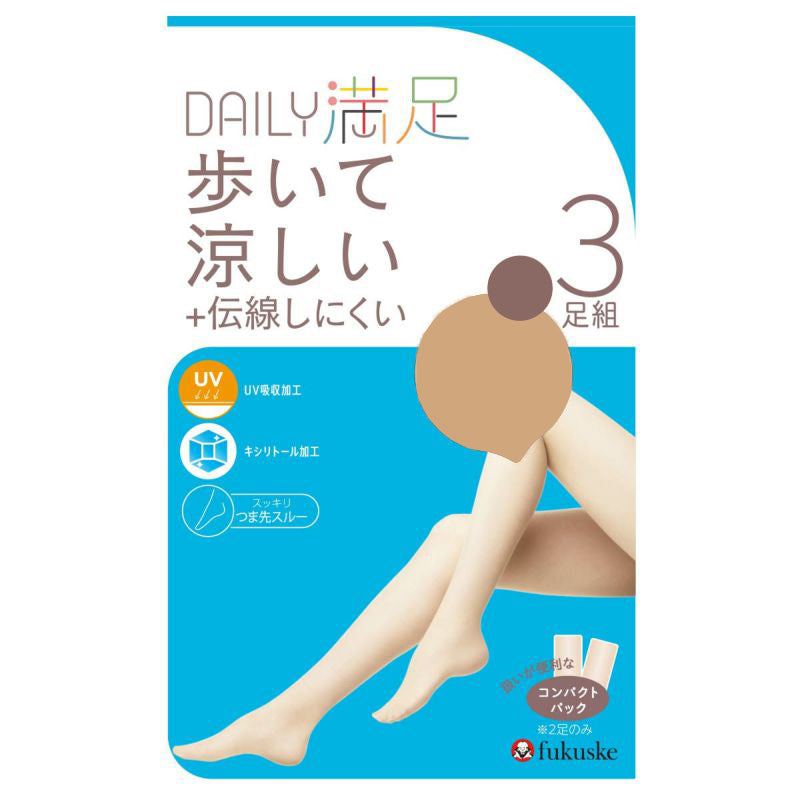 福助 デイリー満足 涼感 ストッキング 3足組 M-L・L-LL (ストッキング