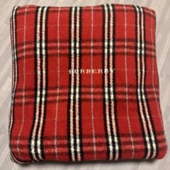 美品 BURBERRY バーバリー ブランケット 毛布 ひざ掛け ウール 赤