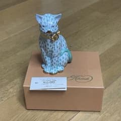 美品 箱付き ヘレンド Herend フィギュリン 猫 置物 グリーン - メルカリ