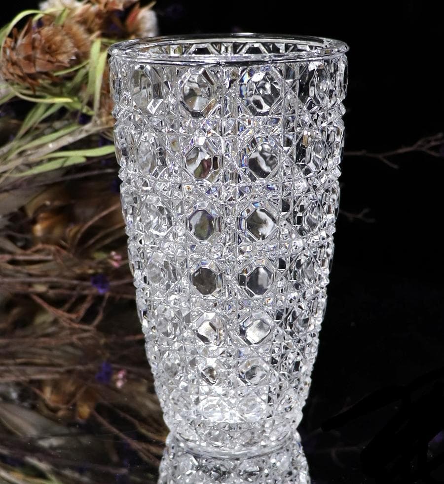 オールド・バカラ ディアマン・ピエーリー 丸型花瓶 ダイヤモンド 切子 ギヤマン オールドバカラ ディアマン ピエーリー 色被せ切子 コバルトブルー