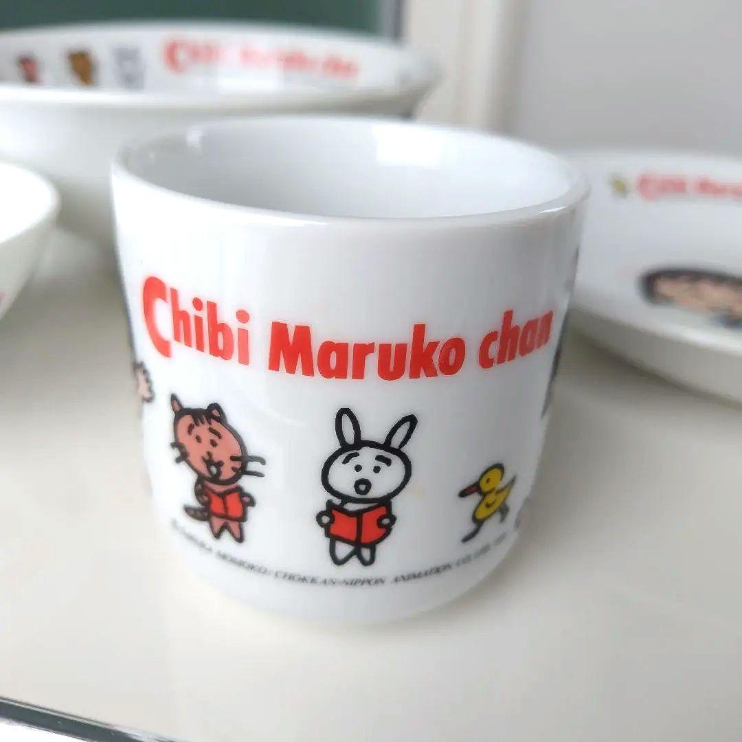 未使用極美品！1990年製 ちびまる子ちゃん 陶器製食器 レトロ 4点