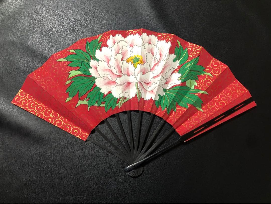 扇子 32cm 十松屋福井扇舗 鬼扇 赤地一輪牡丹図 仕舞扇 能楽 着物