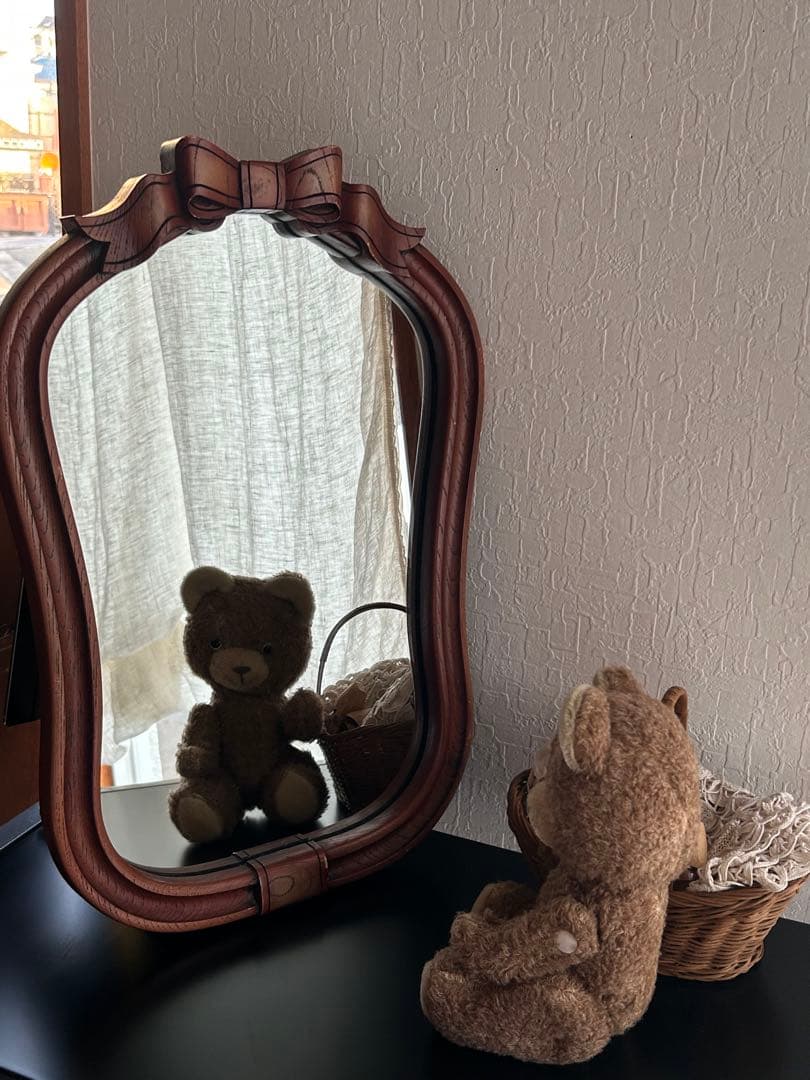 アンティーク ニッカ 壁掛け鏡 リボン ウォールミラー 昭和レトロ