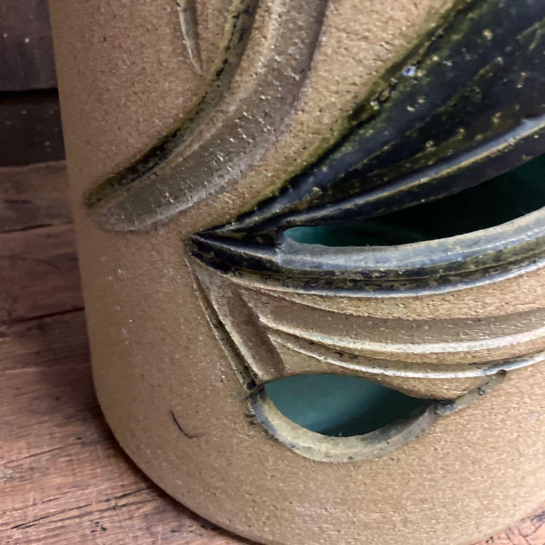 C-5 昭和レトロ 陶器製 傘立て 花柄 浮彫り 和モダン シリンダー型