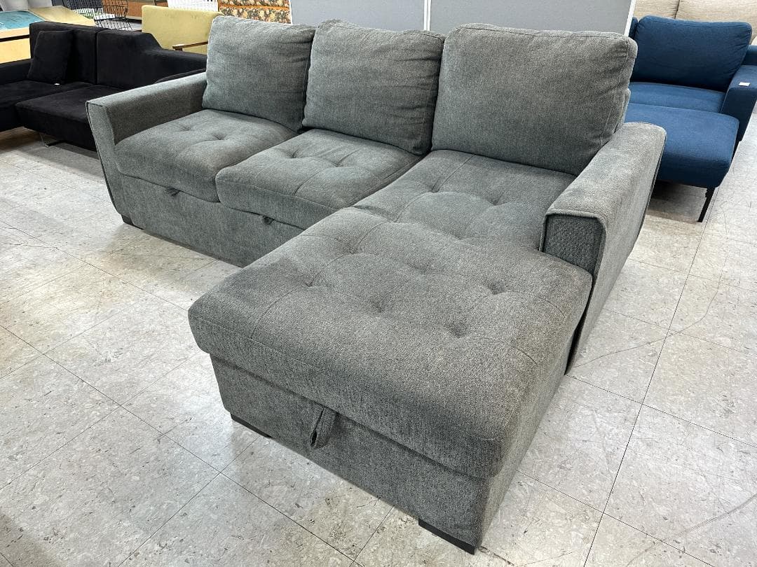 Shunovo　3人掛けソファーベッド　カウチ　収納付き　グレー 楽天市場】ソファーベッド 収納付き カウチソファー 3人掛け 布製