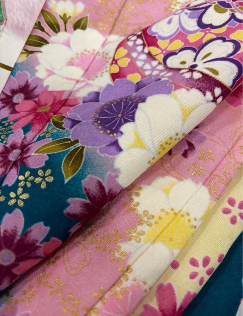 七五三 7歳女の子着物 新品 2点セット 秋桜 鮮やかブルーグリーン 鈴