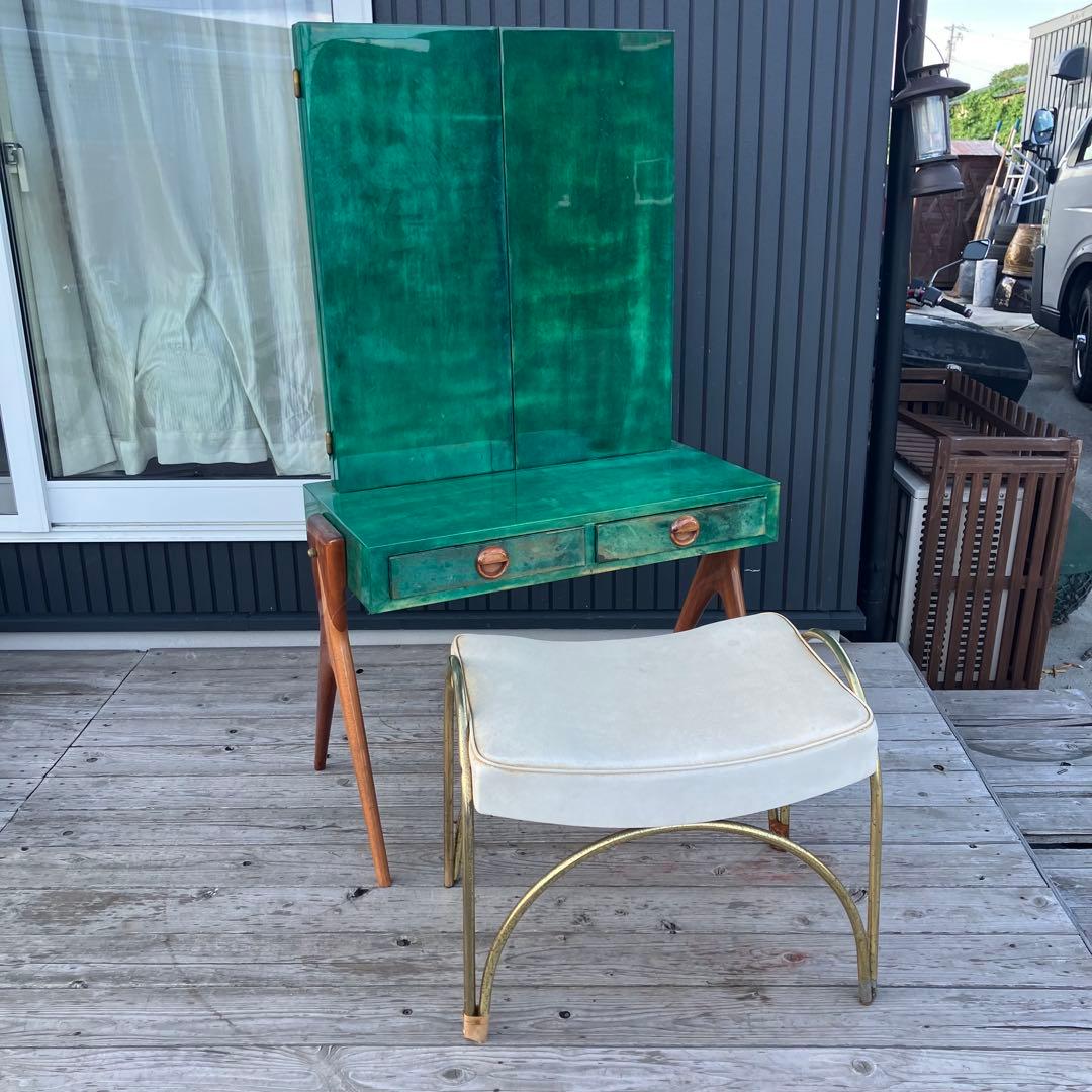 フランス家具 三面鏡 木製ドレッサー スツールセット 鏡台 引き出し収納 古家具 ドレッサー 三面鏡 スツールセット 化粧台 引出し 収納 コンセント付き