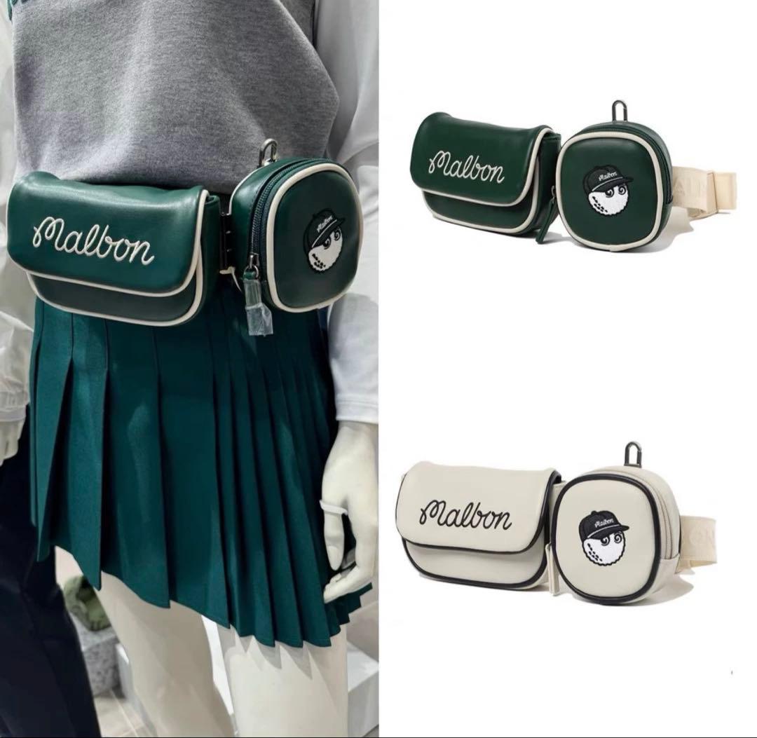 Malbon ゴルフ マルボン ウエストポーチ レディース ホワイト グリーン